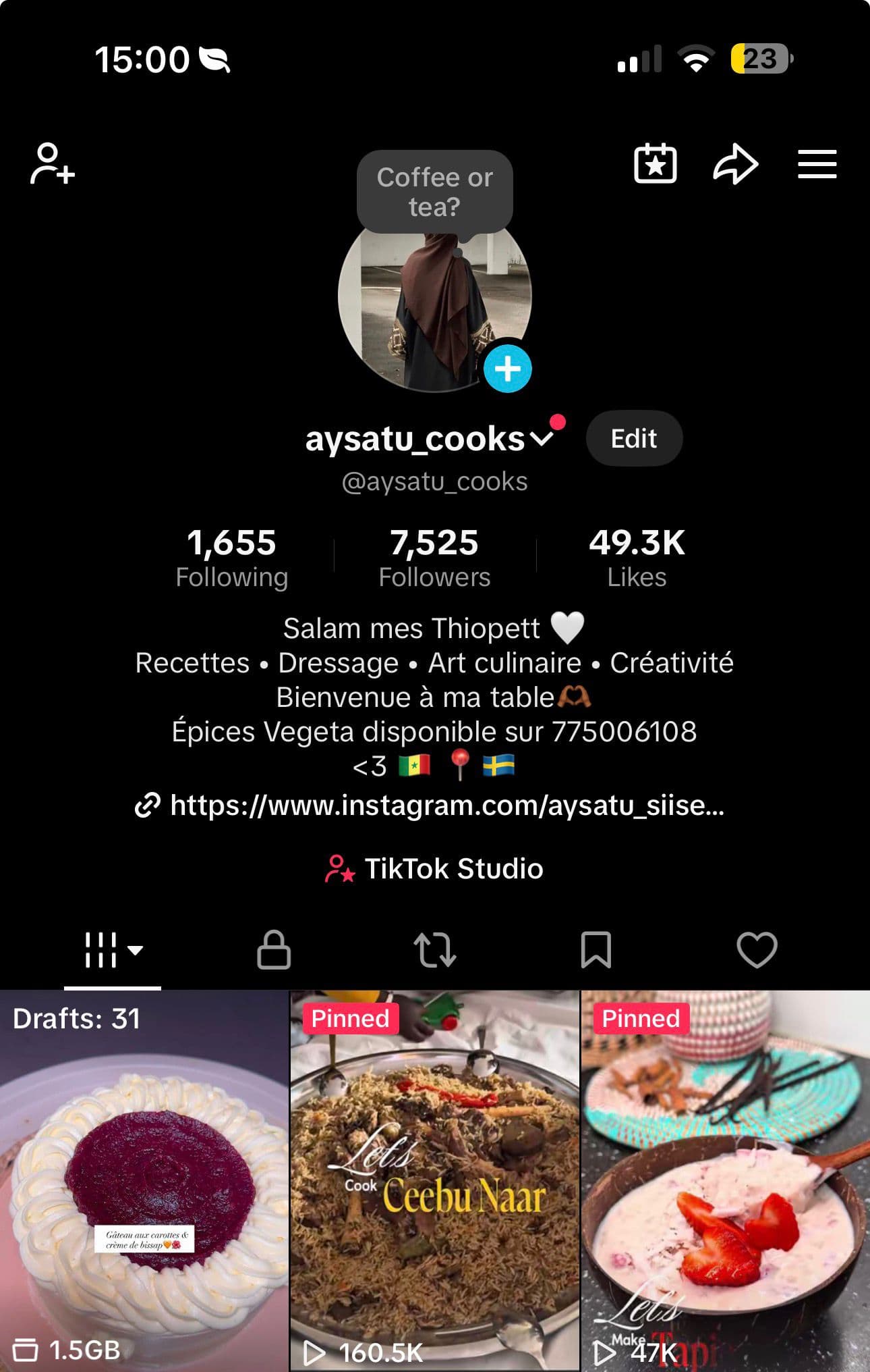 Aïssatou — Profil TikTok en cours d'accompagnement — 7 525 abonnés
